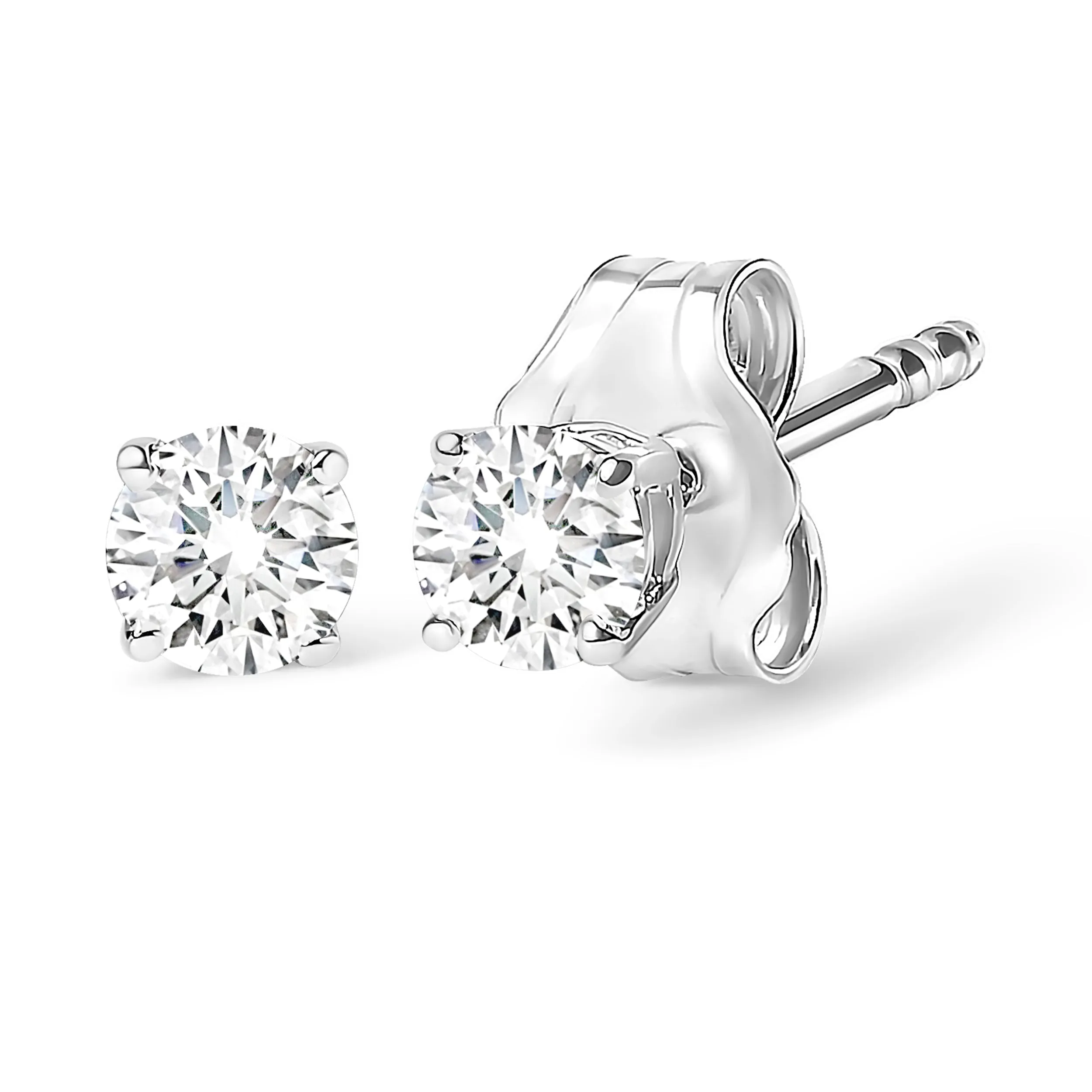 10K White Gold 1/5 Cttw Round Brilliant-Cut Near Colorless Diamond Classic 4-Prong Stud Earrings