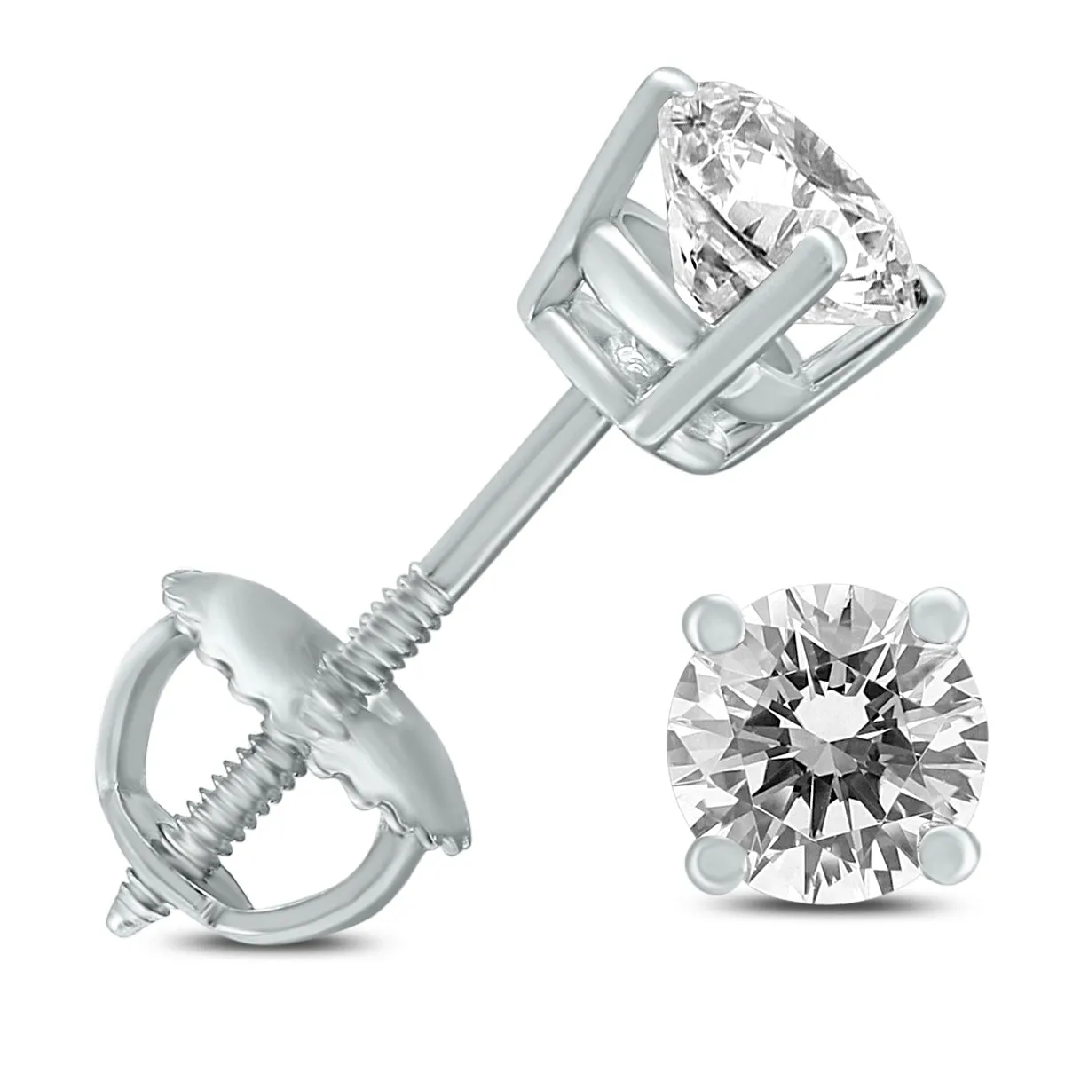 1/2 Carat Tw Ags Certified Round Diamond Solitaire Stud Earrings In 14K White Gold (I-J Color, Si1-Si2 Clarity)