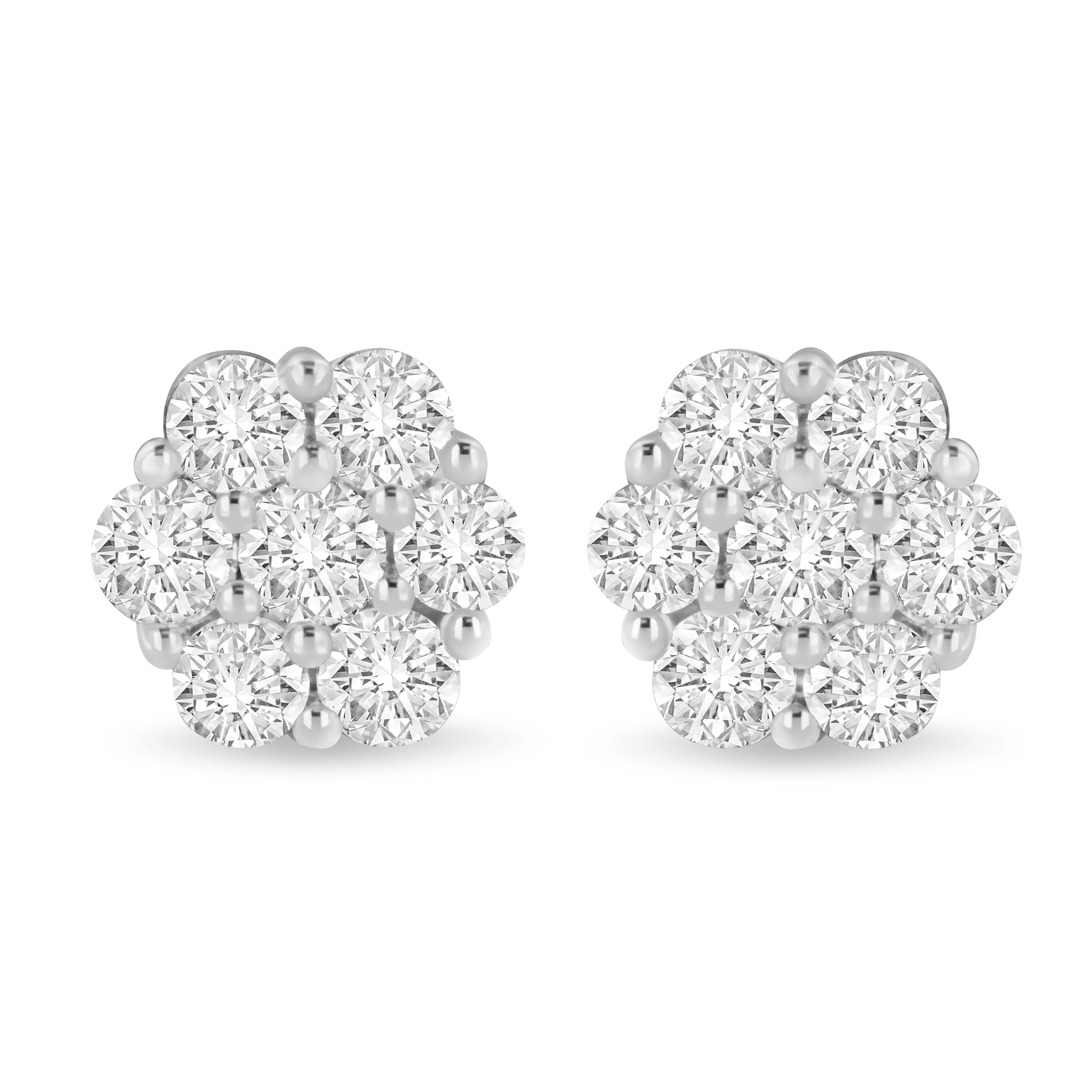 14K White Gold 3.0 Cttw Lab Grown Diamond Floral Cluster Stud Earring
