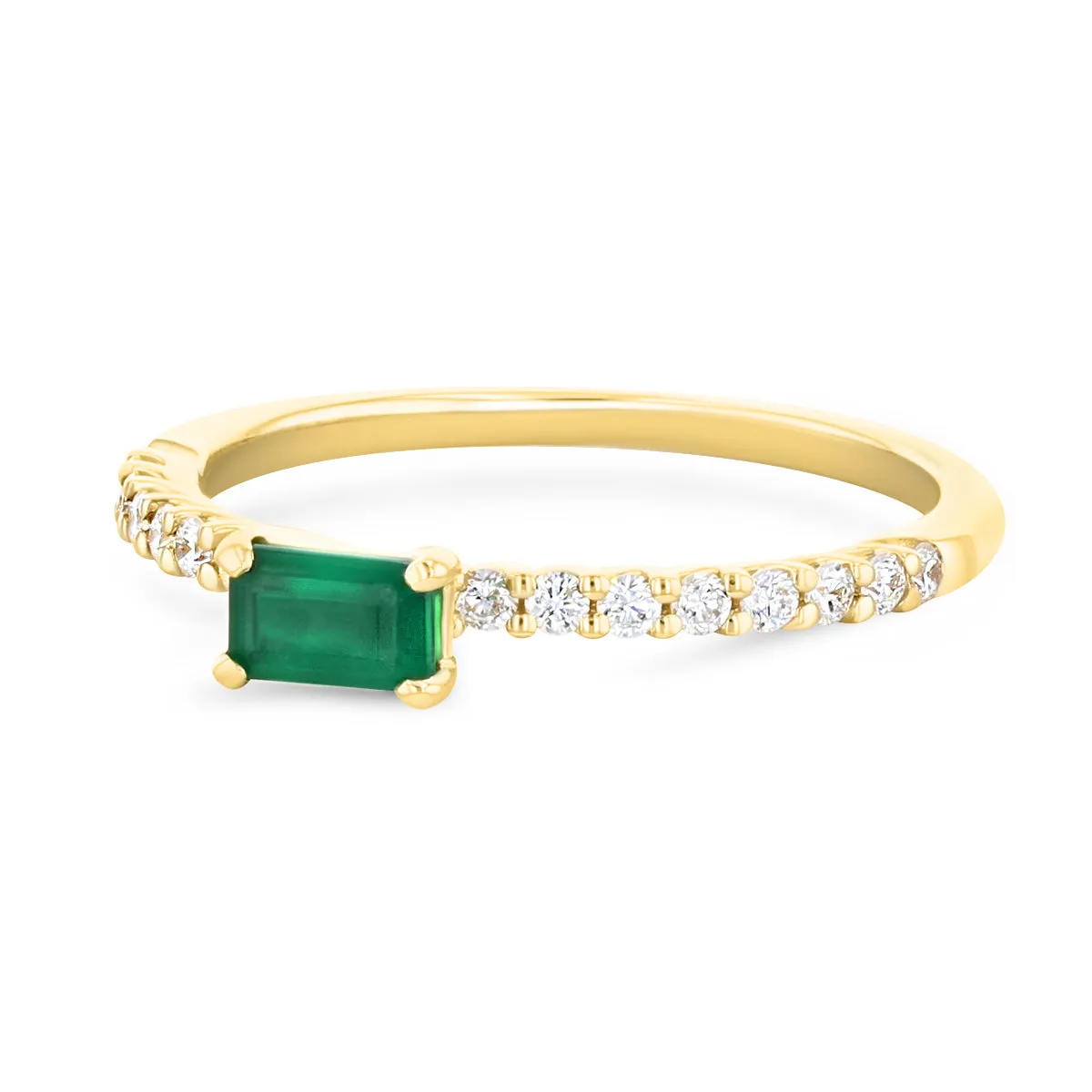 Bijou Collection 0.32ct Octagon Cut Emerald Ring with Diamond Shoulders | 9K Yellow Gold