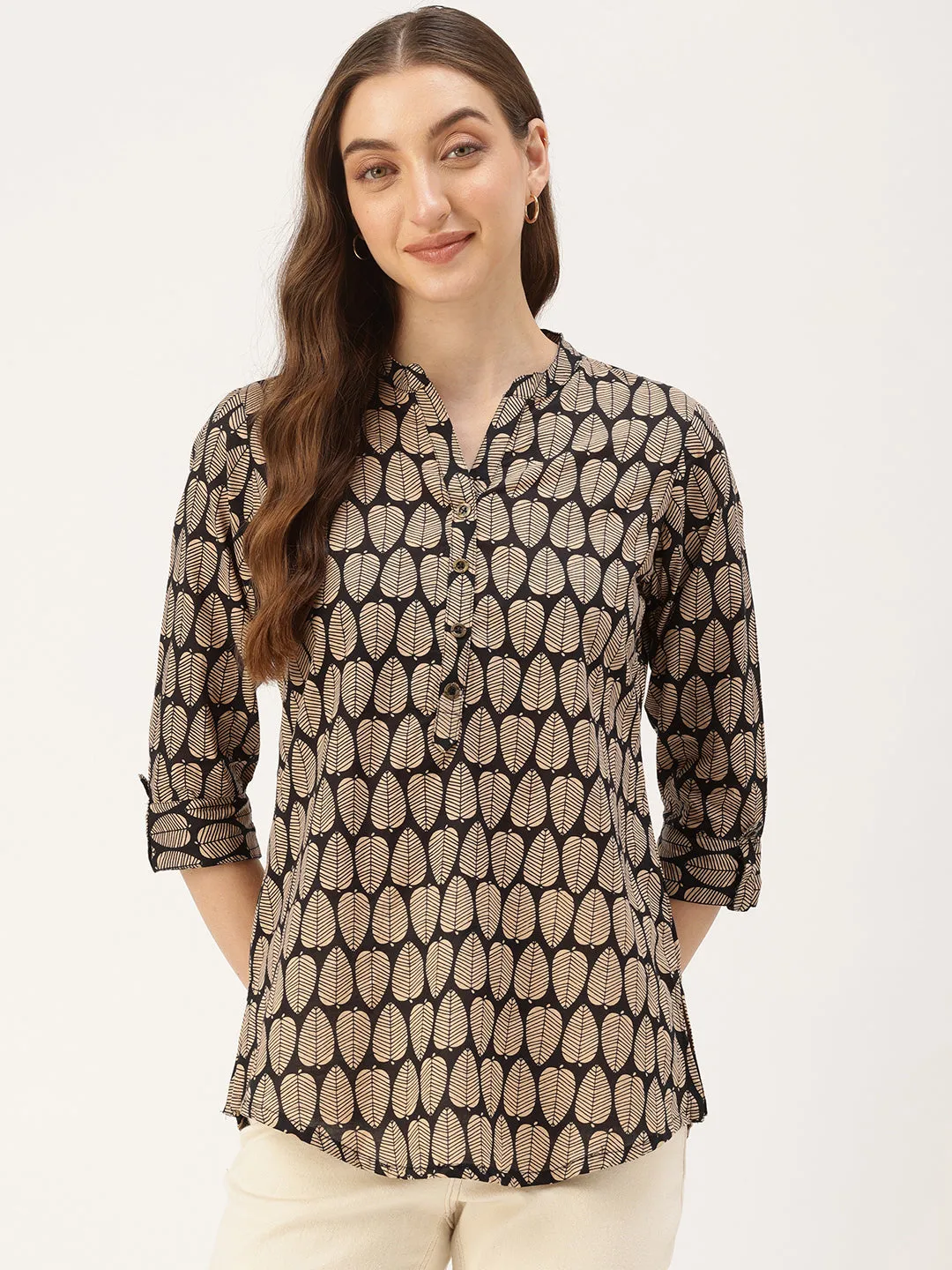 Black Leaf Printed Tunic