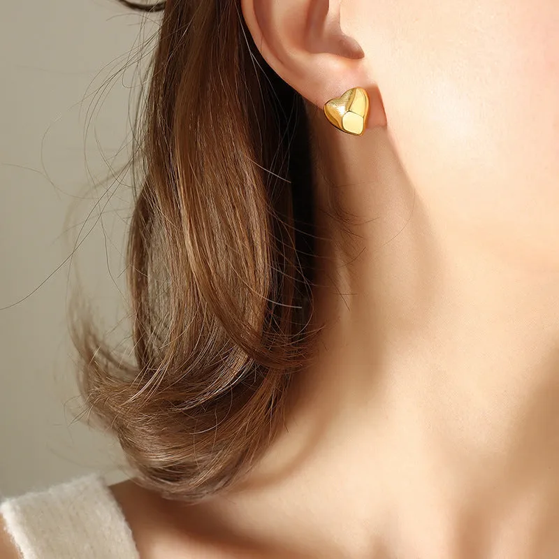 Chic Titanium Steel Gold-Plated Heart Stud Earrings for Women