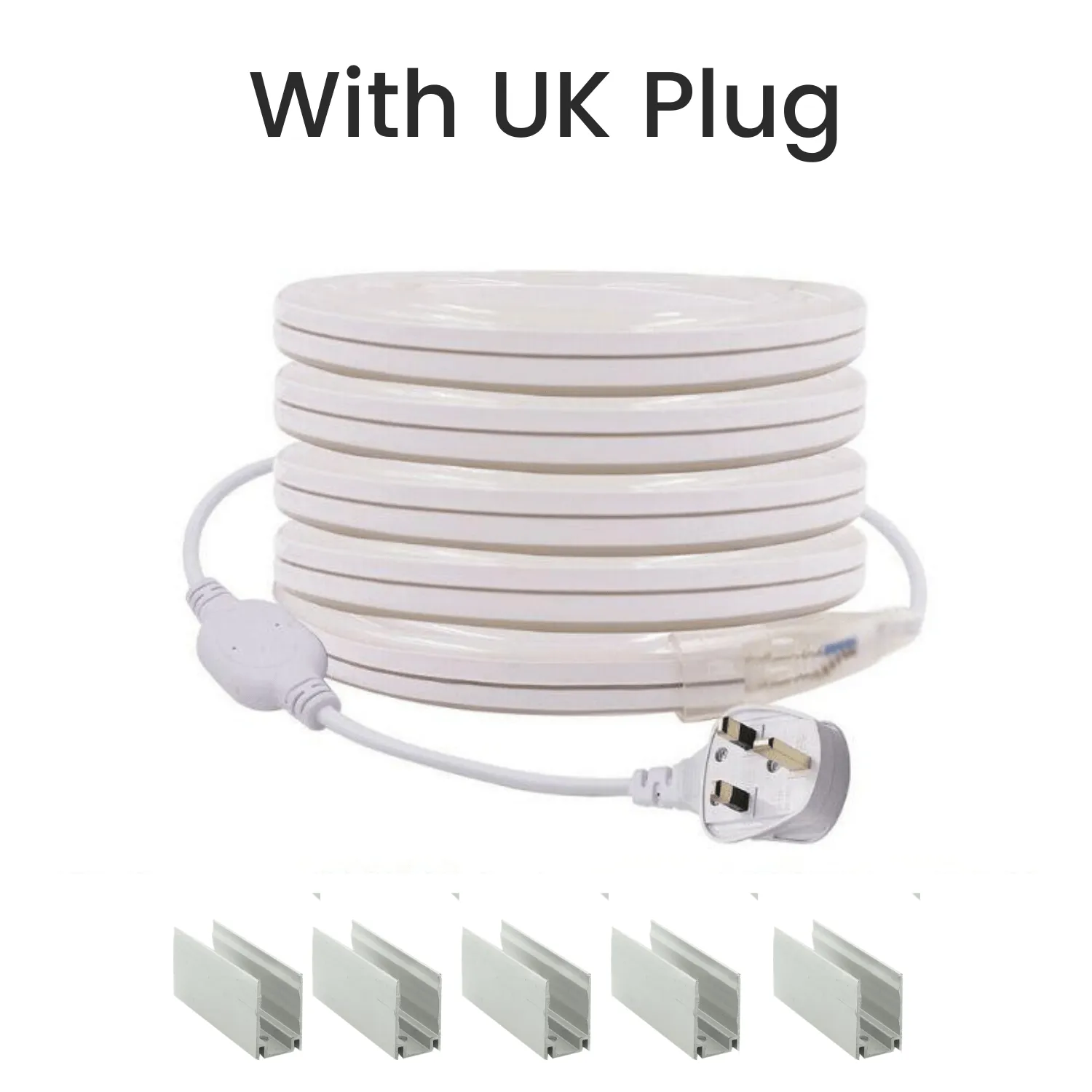 Cool White Neon Flex 14x25mm 220V 240V 120LEDs/m IP65 Waterproof with UK Plug