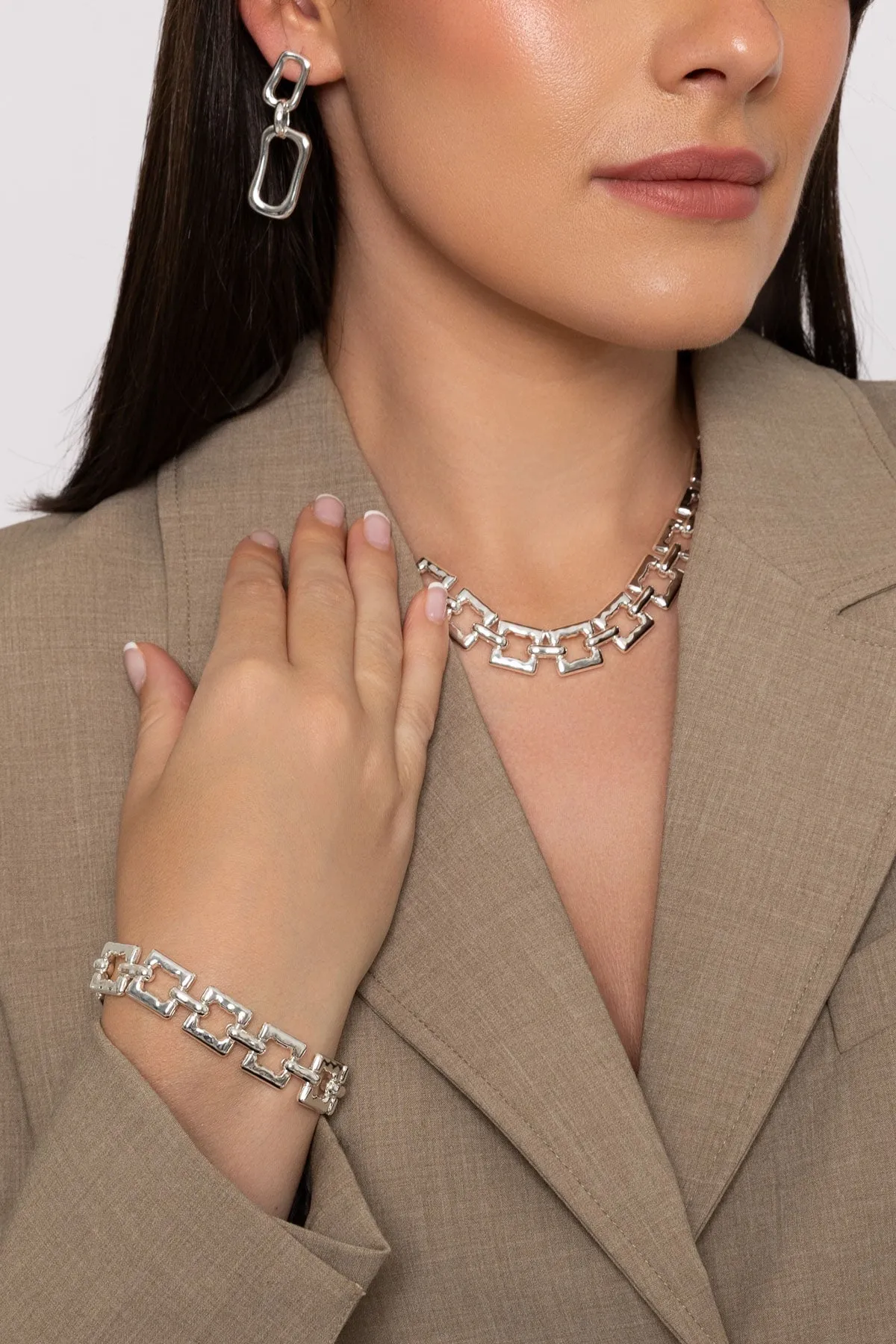 Elongated Silver Link Earrings