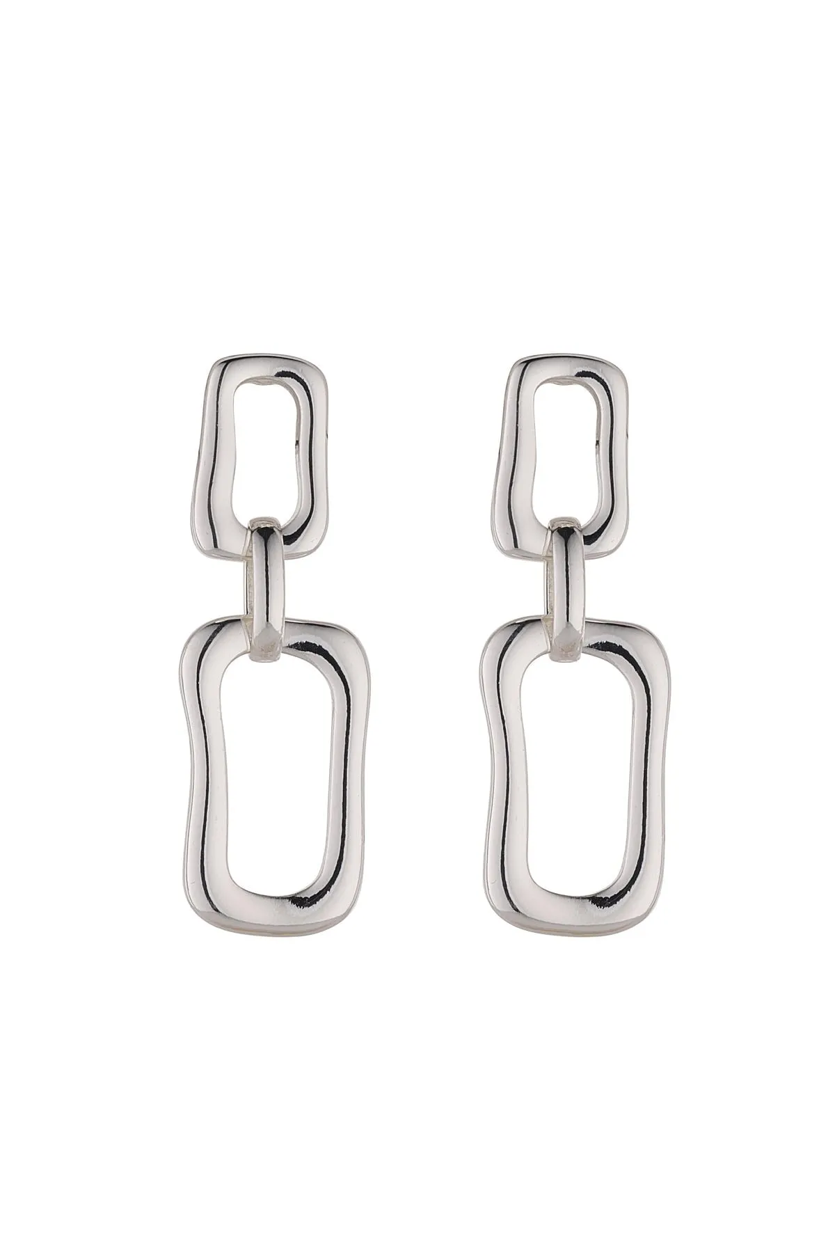 Elongated Silver Link Earrings