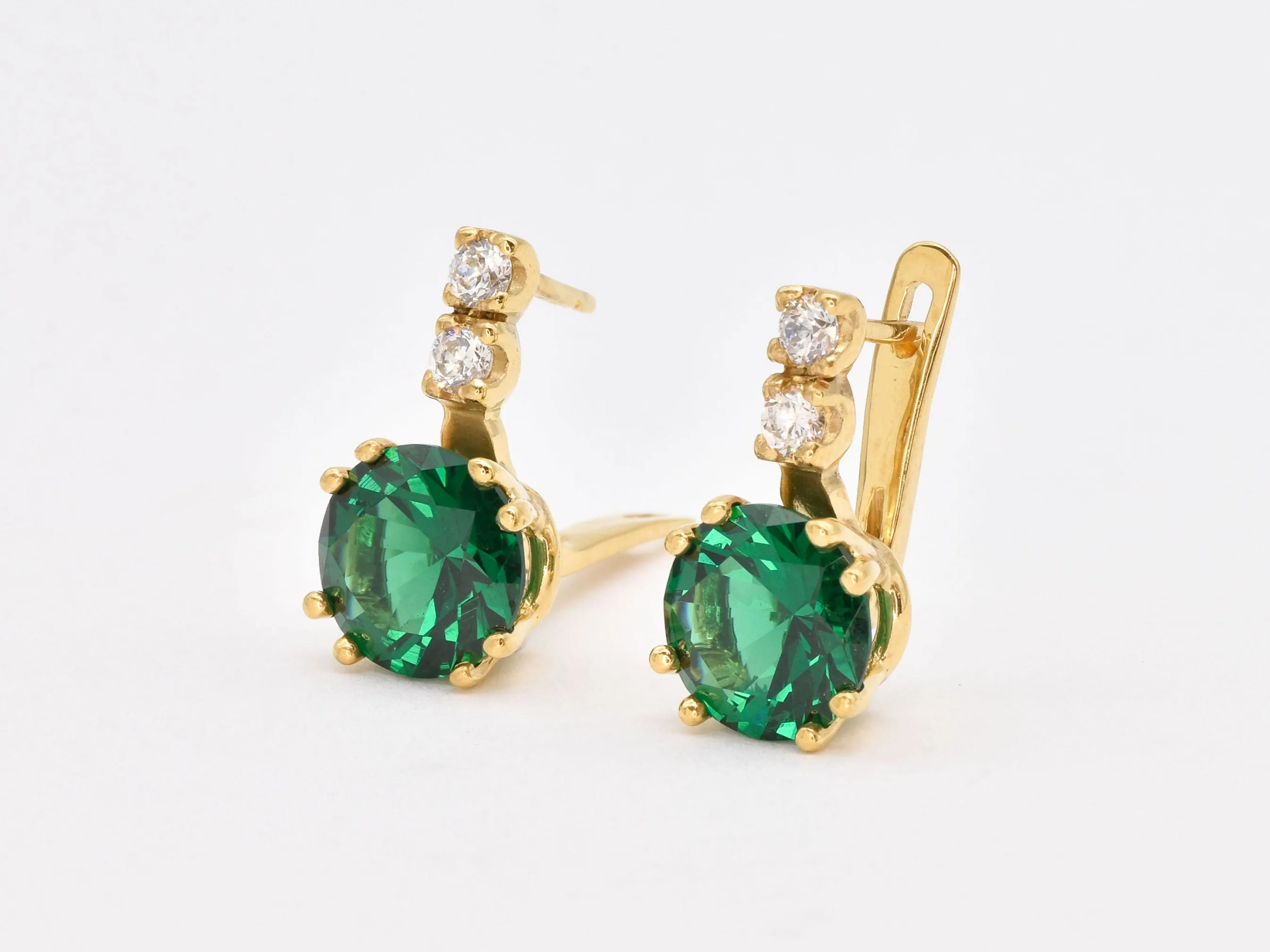 Gold Emerald Earrings - Green Drop Earrings - Classy Vintage Earrings