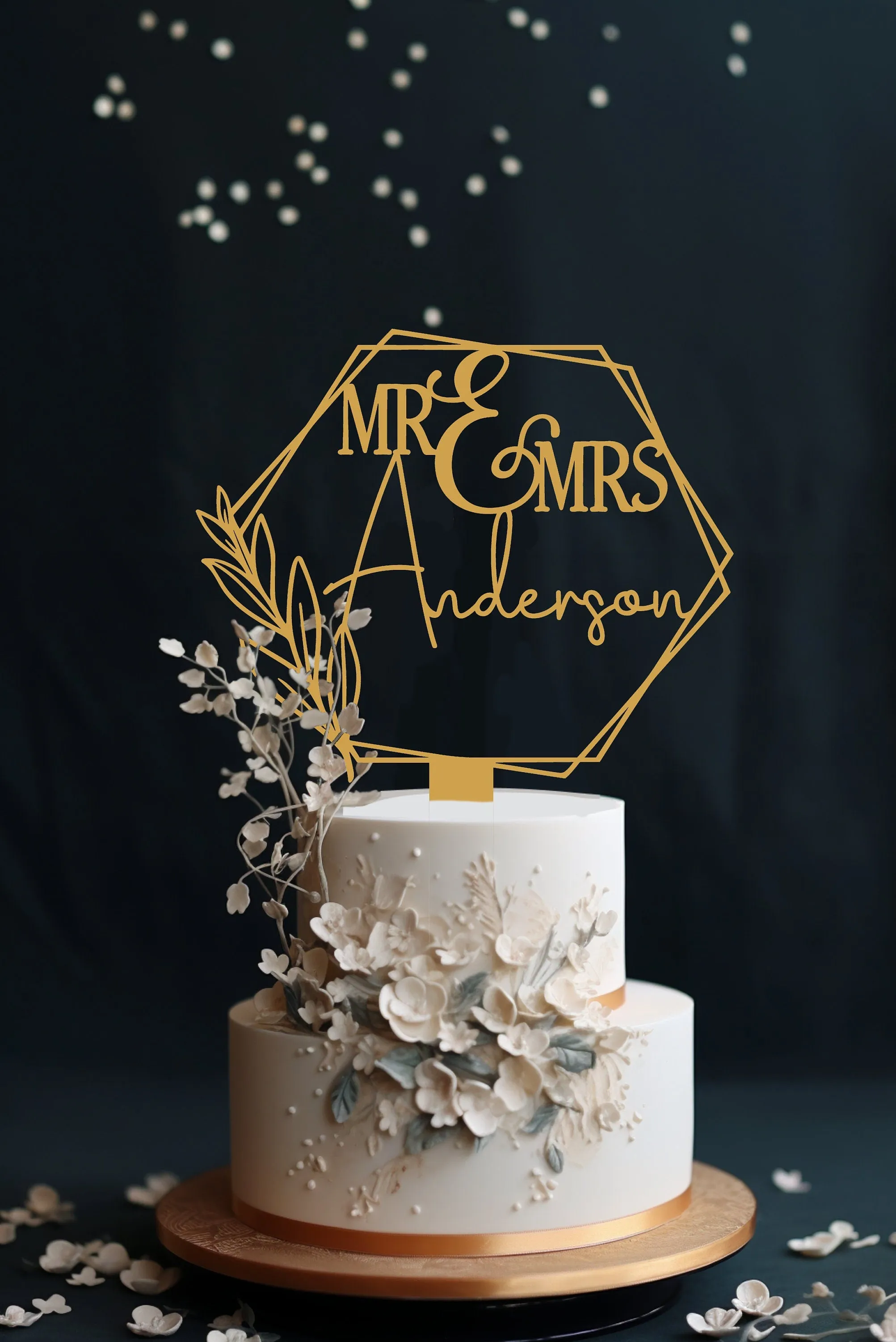 Hexagon Wedding cake topper | Personalized Custom Topper | You pick the color and size | Made to order| Rustic Wedding Topper| Fast Shipping