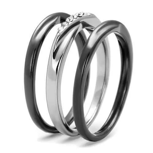 Jewellery Kingdom Cubic Zirconia Ladies Wedding 3 Pieces Stacking Bands Ring (Black)