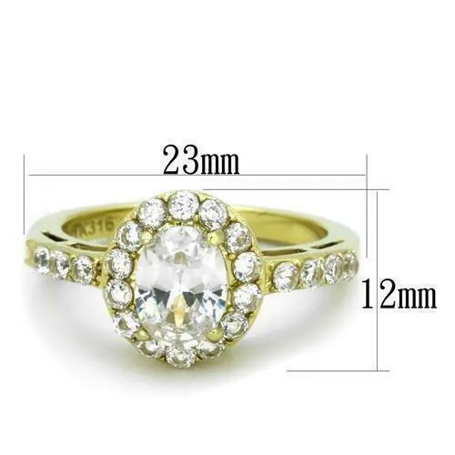 Jewellery Kingdom Ladies Oval 2c 18kt Steel Dress Engagement Pretty Pave Elegant Ring (Gold)