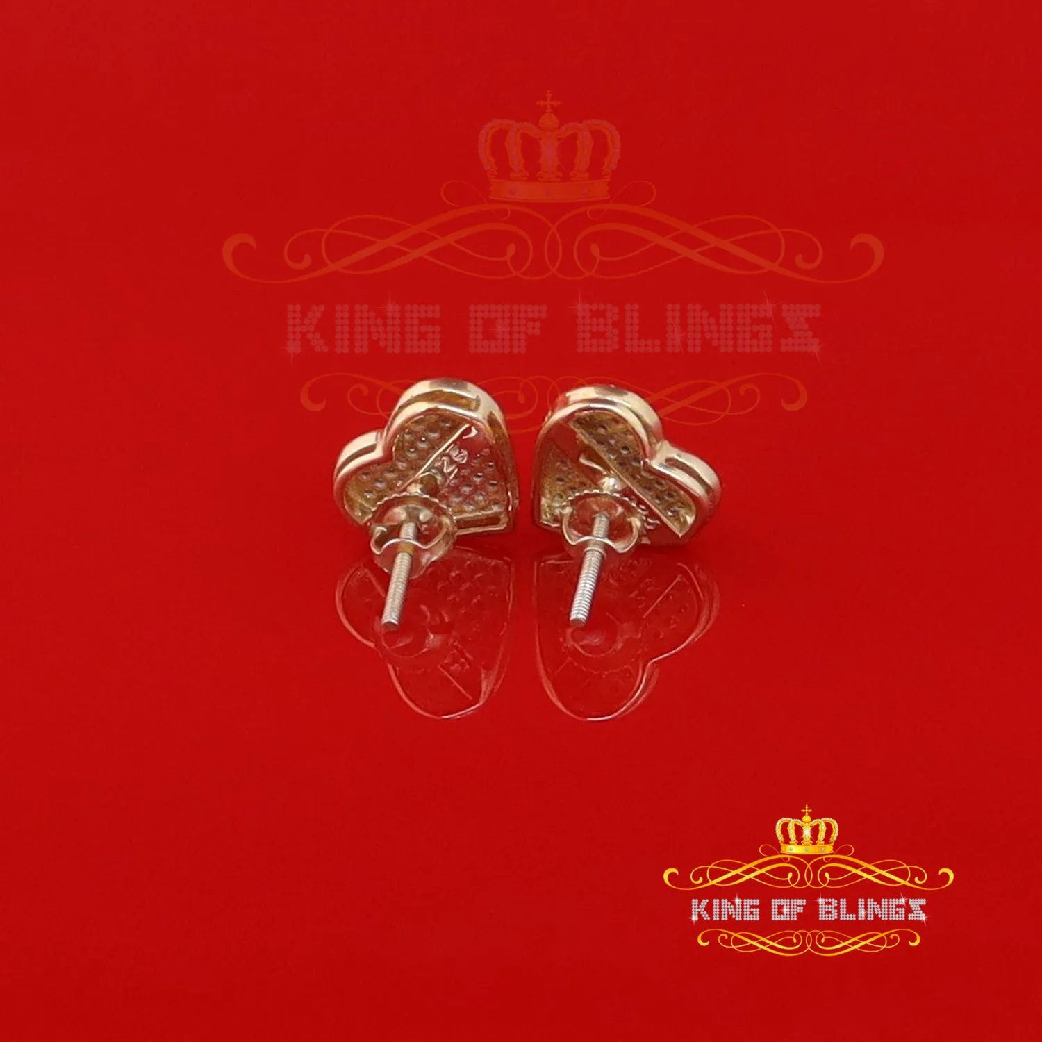 King of Blings-Aretes Para Hombre Heart 925 Yellow Silver 0.33ct Diamond Women's /Men's Earring