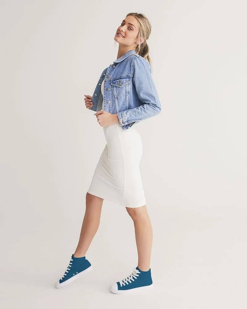 Medium Dark Blue Cyan Women's High-top Canvas Sneakers | Women's | Medium Dark Pure Blue Cyan | C100M25Y0K60