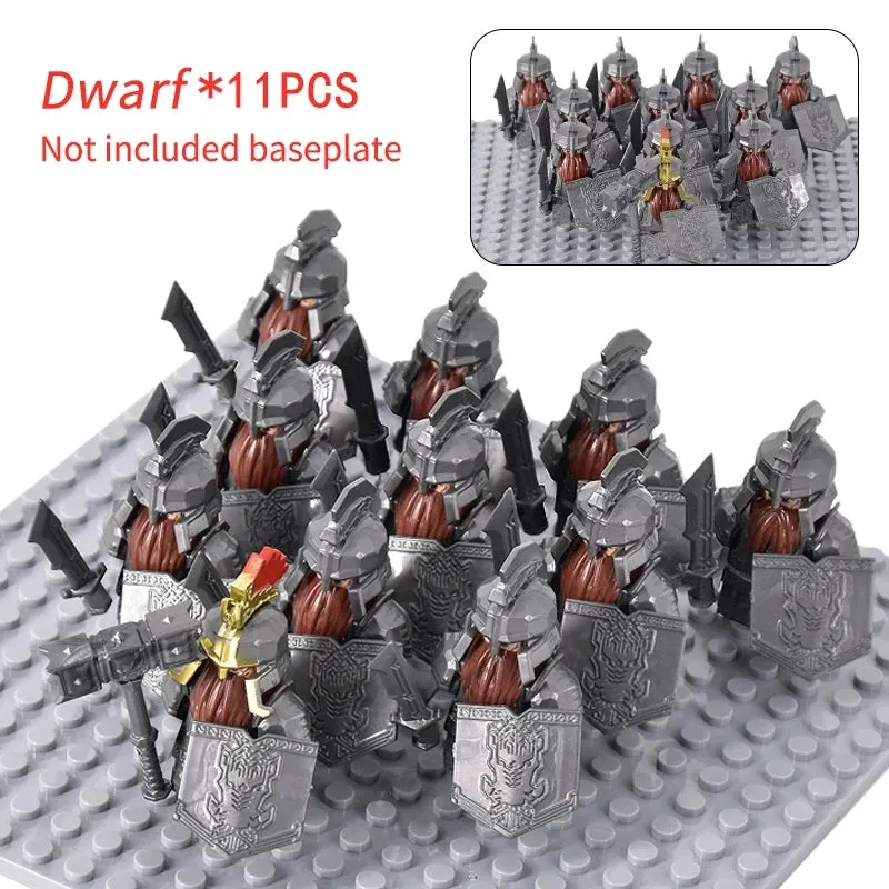 MOC Medieval Dwarf Warrior Elves Knights lotr Figures Building Blocks Accessories Armor Shield Weapon DIY Toys For Children gift