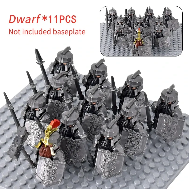 MOC Medieval Dwarf Warrior Elves Knights lotr Figures Building Blocks Accessories Armor Shield Weapon DIY Toys For Children gift