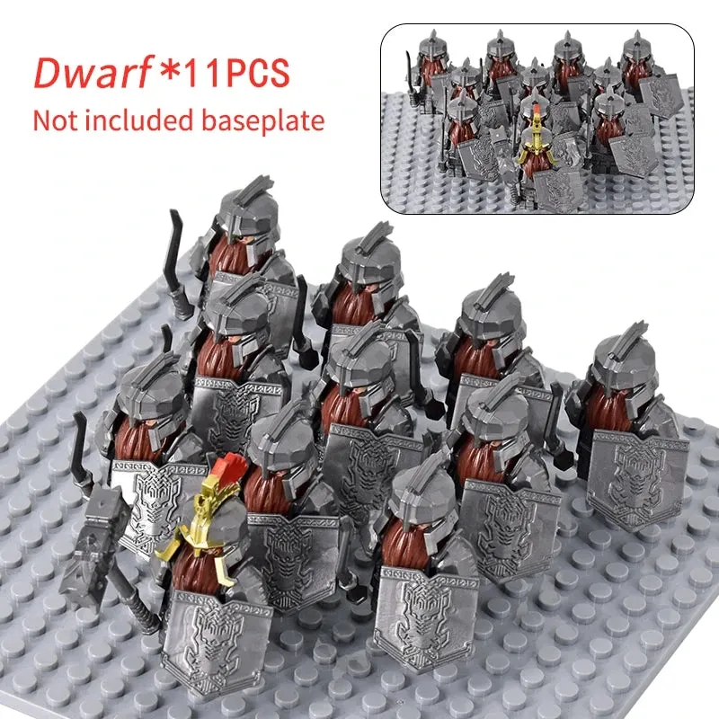 MOC Medieval Dwarf Warrior Elves Knights lotr Figures Building Blocks Accessories Armor Shield Weapon DIY Toys For Children gift