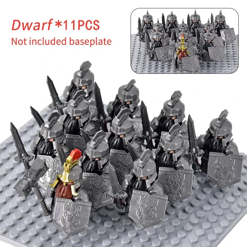 MOC Medieval Dwarf Warrior Elves Knights lotr Figures Building Blocks Accessories Armor Shield Weapon DIY Toys For Children gift