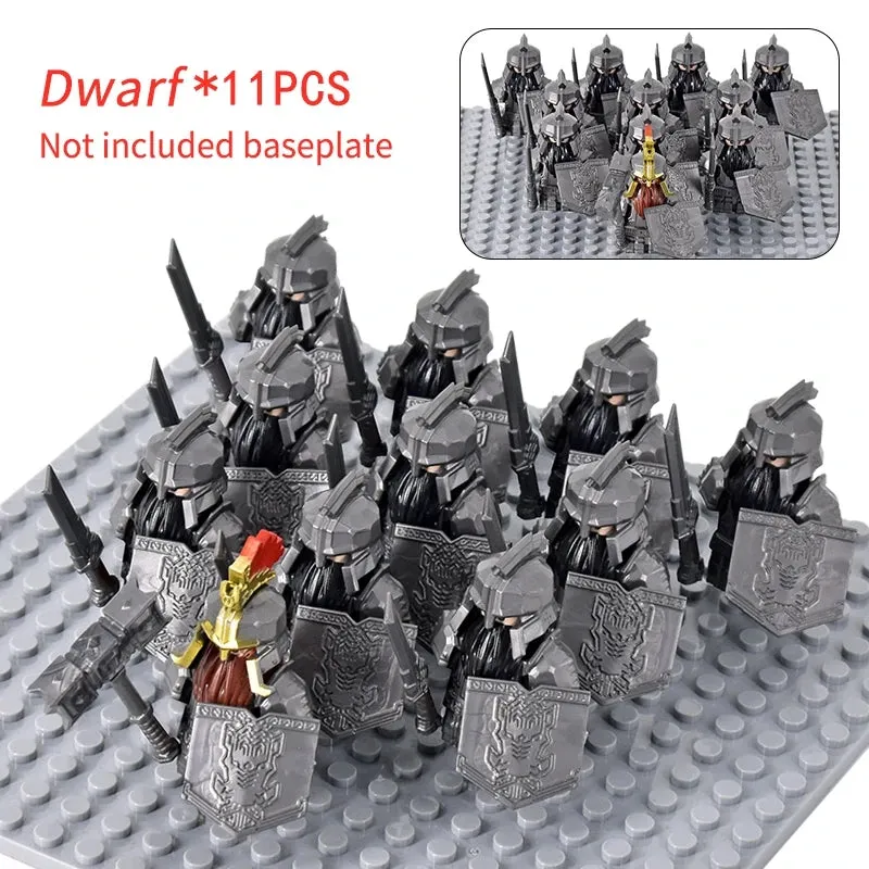 MOC Medieval Dwarf Warrior Elves Knights lotr Figures Building Blocks Accessories Armor Shield Weapon DIY Toys For Children gift