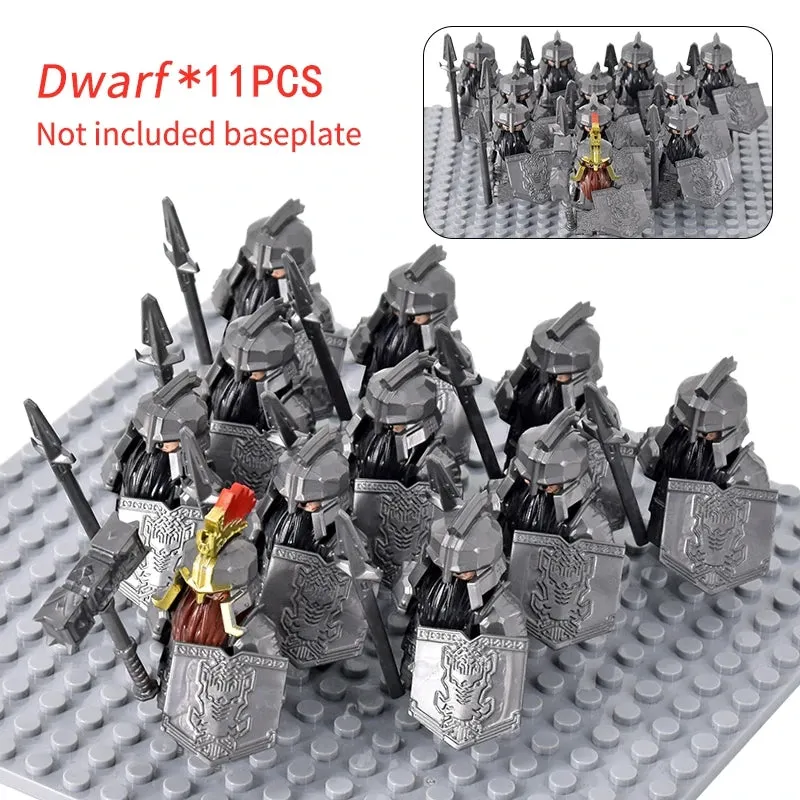 MOC Medieval Dwarf Warrior Elves Knights lotr Figures Building Blocks Accessories Armor Shield Weapon DIY Toys For Children gift