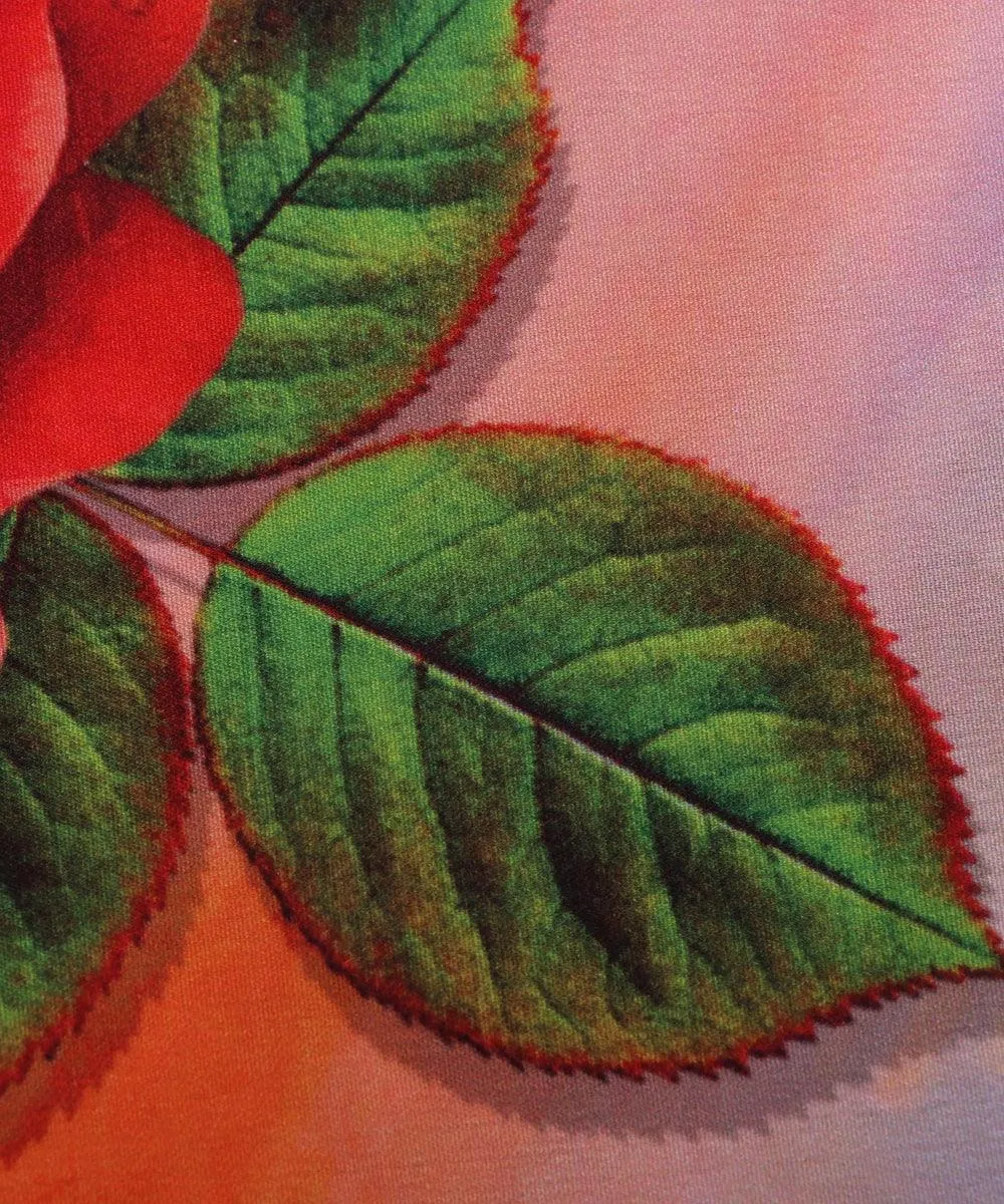 Multi Color Floral Design Satin Moss Fabric