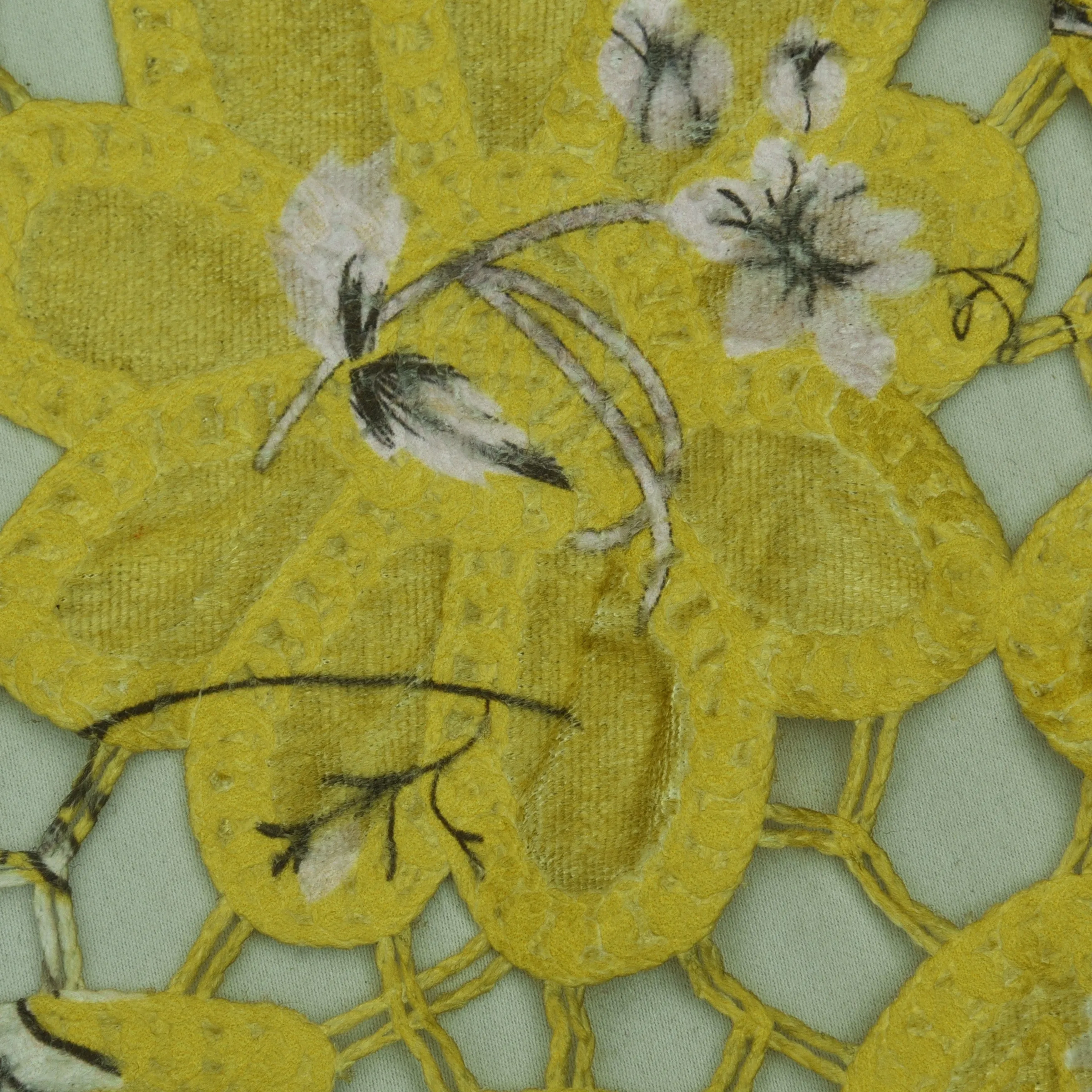 Musturd Color Velvet Cut Work Print Embroidery Fabric