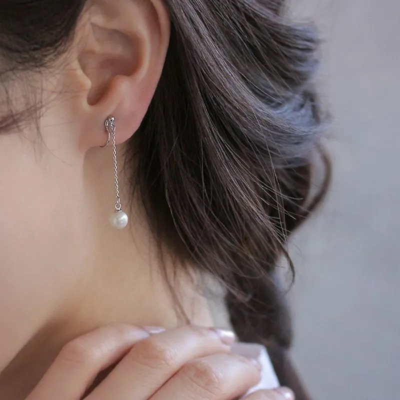 Pearl Drop Loop Fit Clip On Earrings