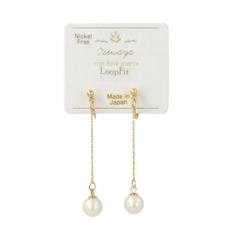 Pearl Drop Loop Fit Clip On Earrings