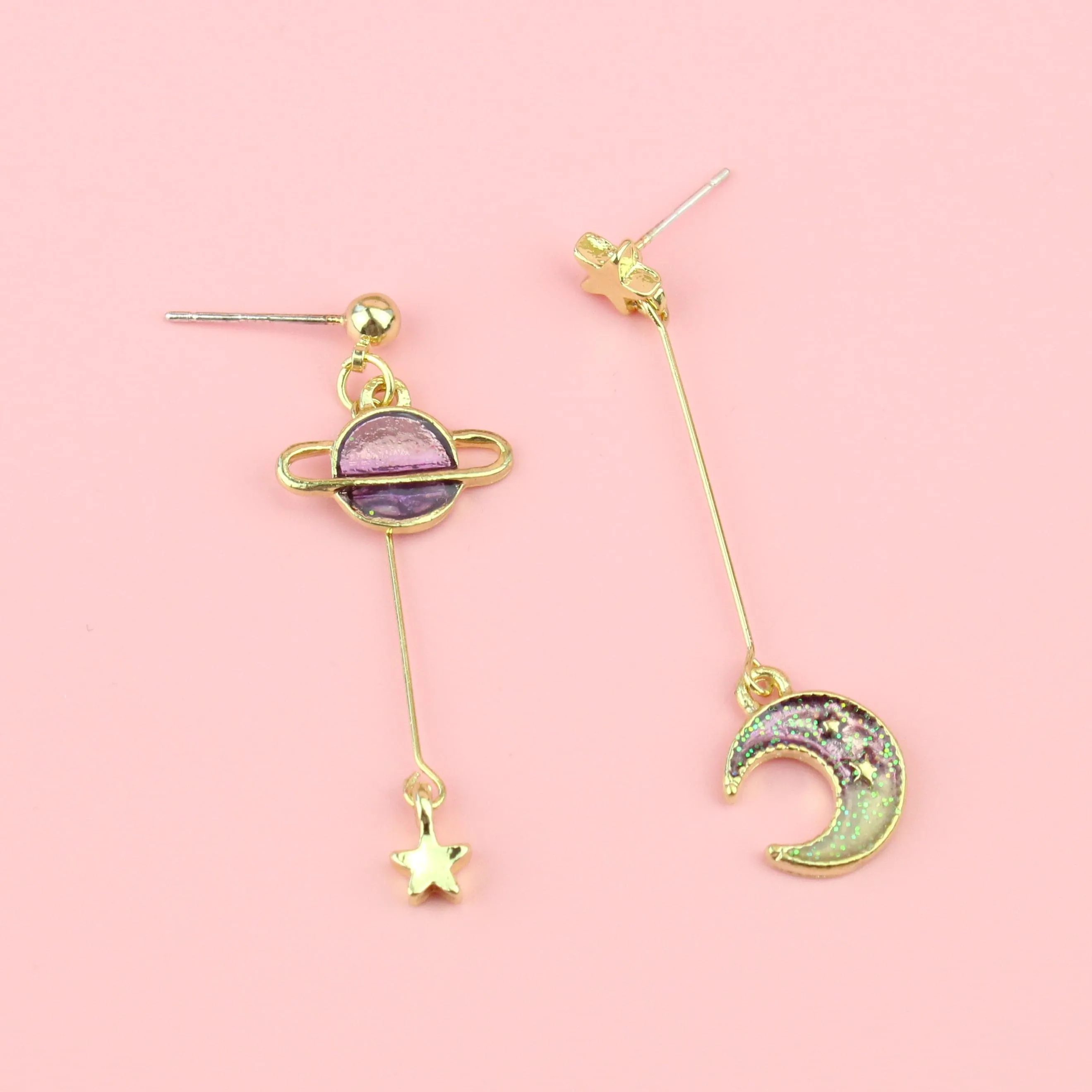 Purple Galaxy Drop Earrings
