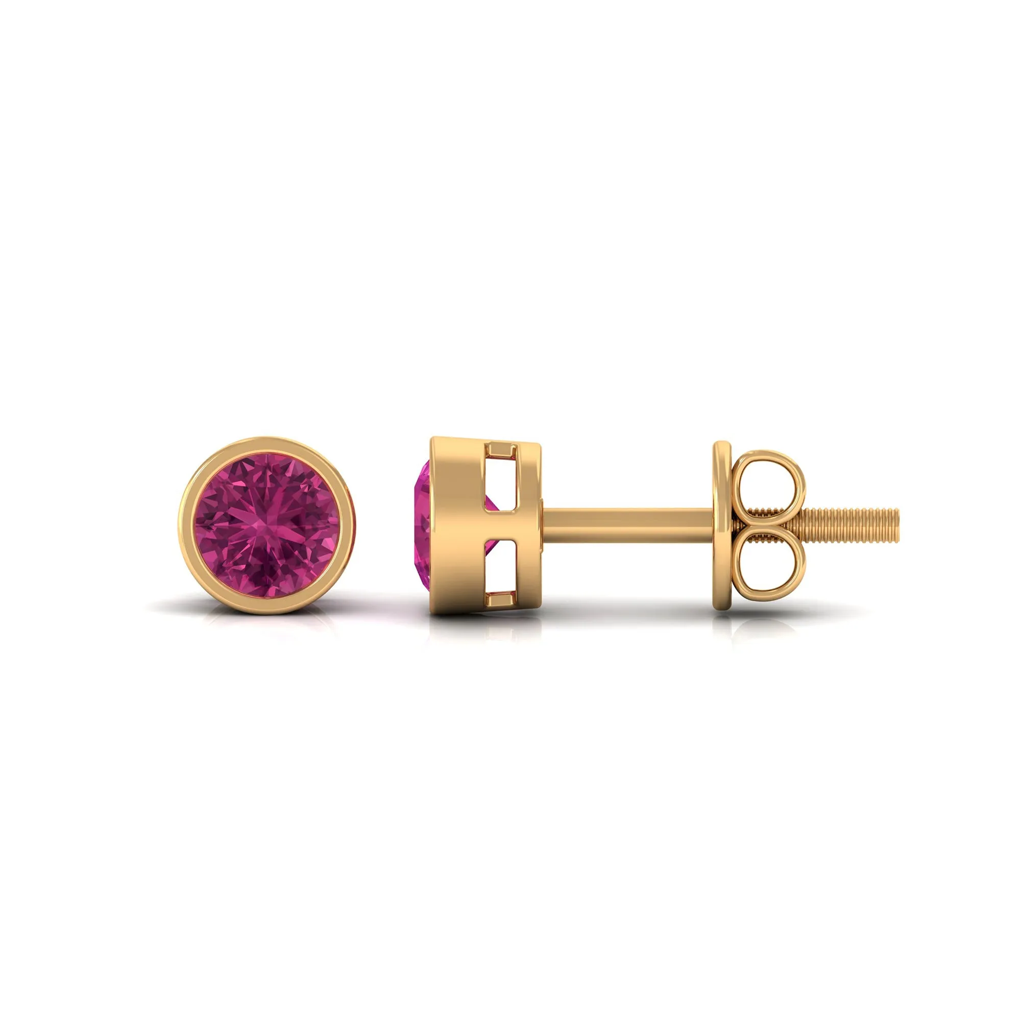 Round Pink Tourmaline Solitaire Stud Earrings
