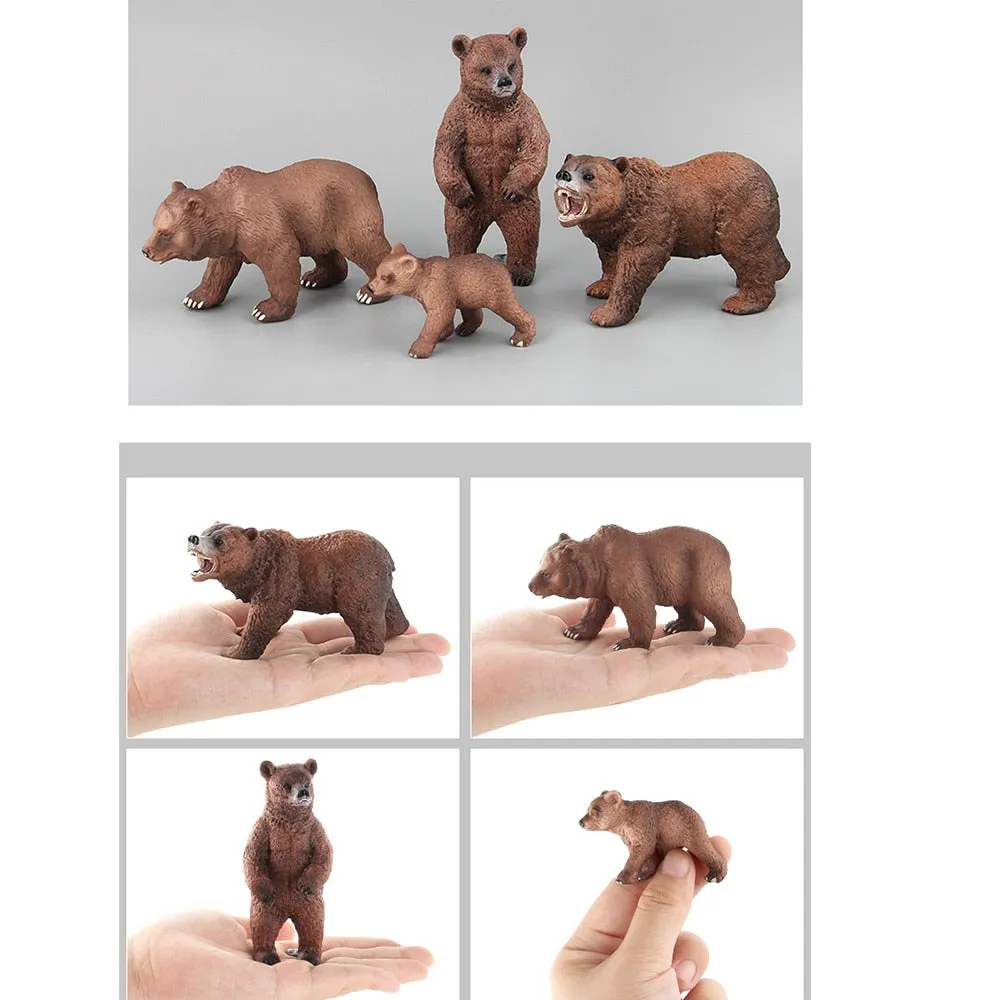 Simulation of wild animal model bear toys children's educational teaching toys baby brown bear fun toy figure home decorations collection enthusiasts