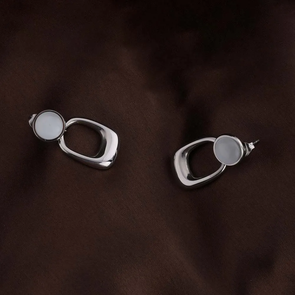 Statement White Stone Silver Drop Earrings