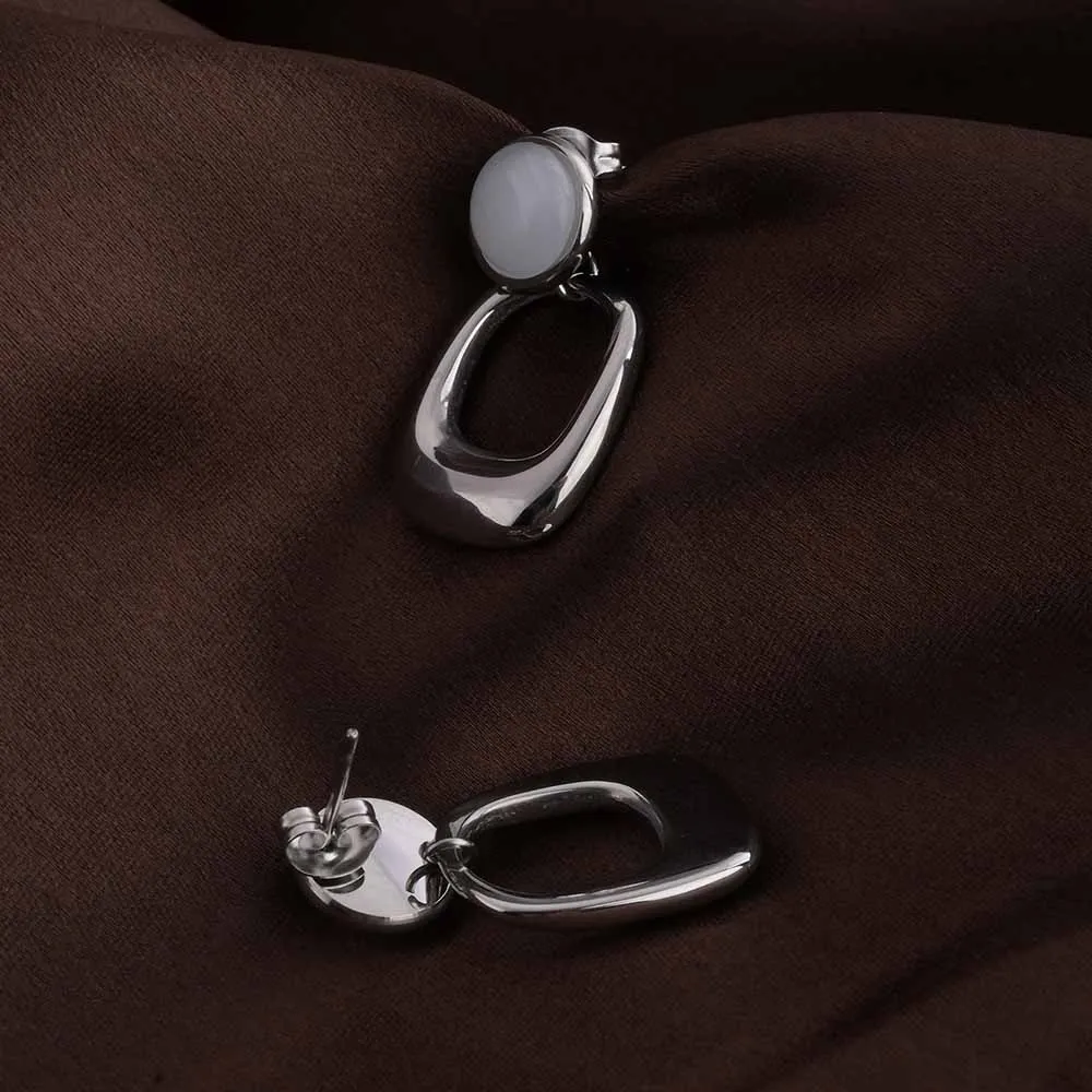 Statement White Stone Silver Drop Earrings