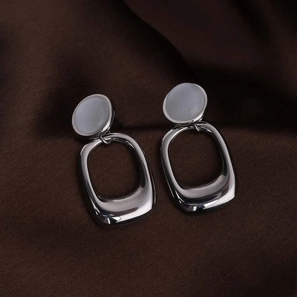 Statement White Stone Silver Drop Earrings