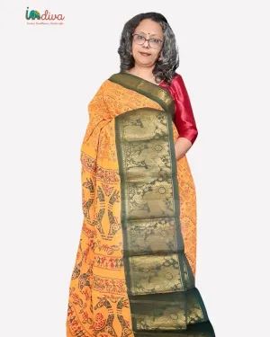 Yellow Tie & Dye Block Printed Sungudi Handloom Cotton Saree