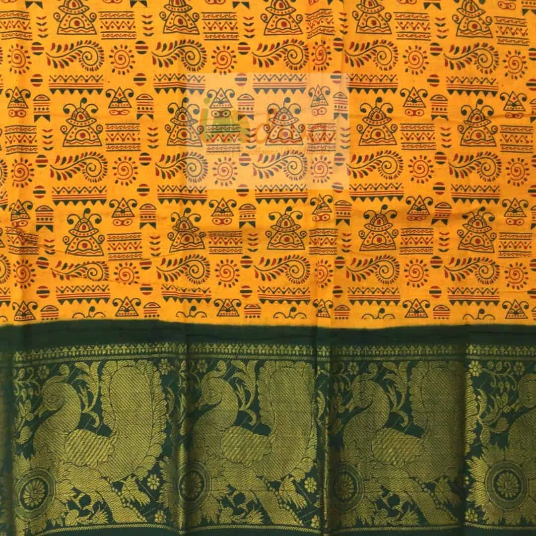 Yellow Tie & Dye Block Printed Sungudi Handloom Cotton Saree