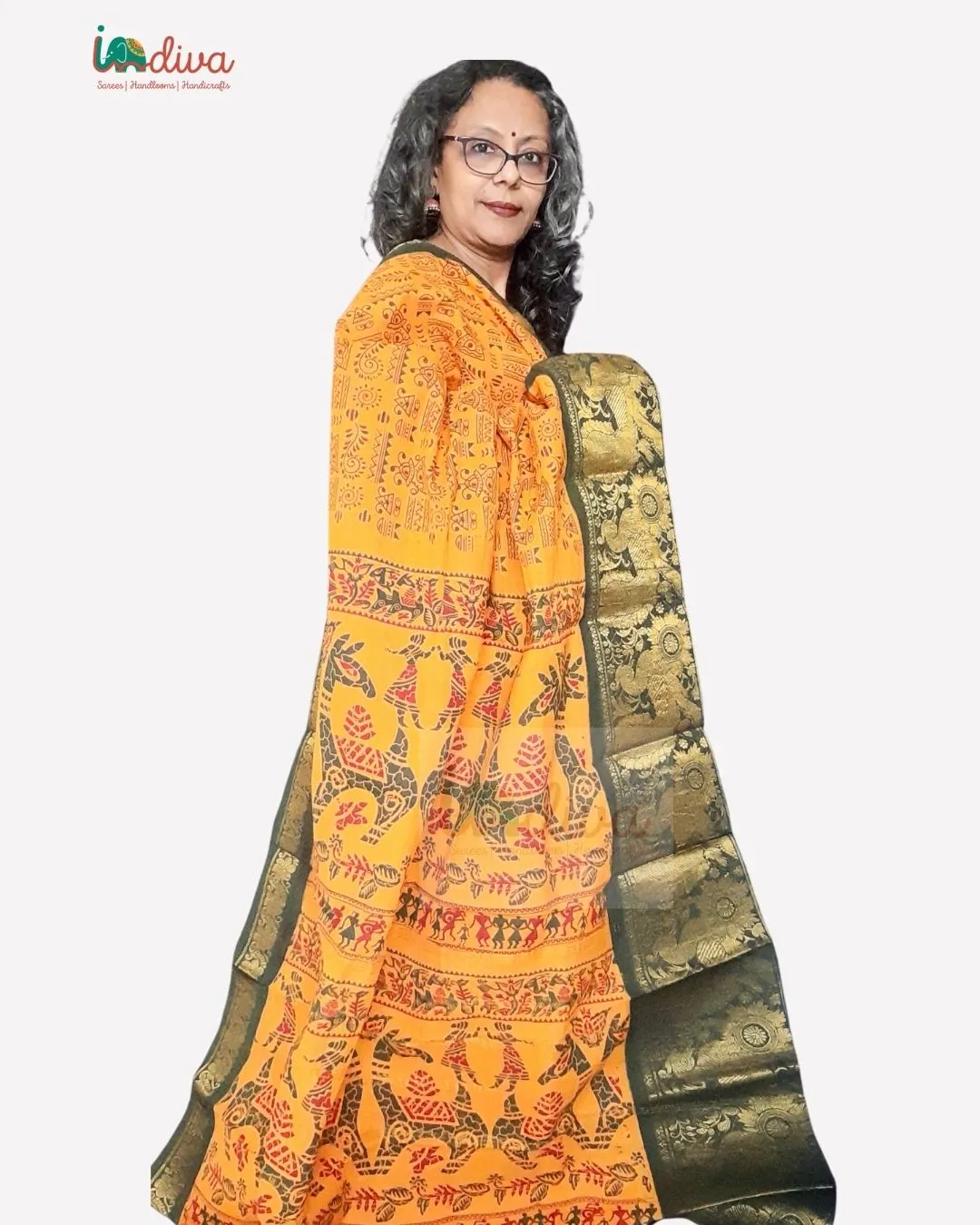 Yellow Tie & Dye Block Printed Sungudi Handloom Cotton Saree